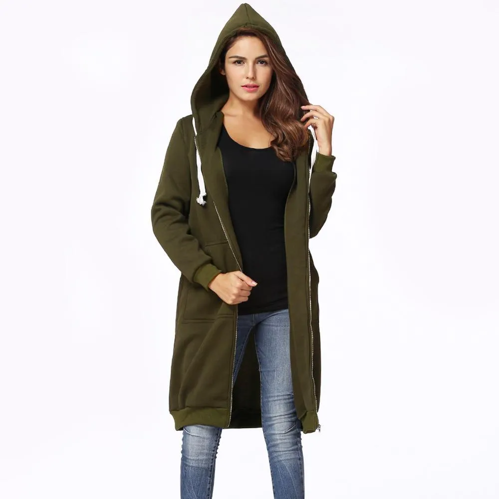 Romacci Women Hoodie Long Sleeve Hoodie Sweatshirts Coat Casual Pockets Zipper Solid Tops Casual Outerwear Jacket MX200613
