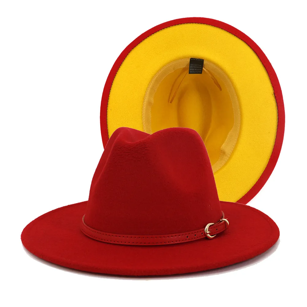 Rouge Jaune Patchwork Panama Fedorahat Coton Polyester Deux Tons Couleur Jazz Fedora Chapeau pour Femmes Hommes Party Show Music Festival294b