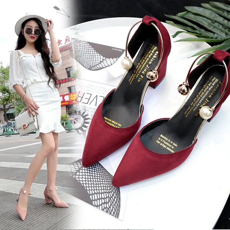 ABER ew Korean version wild suede pointed high heels word buckle single shoes sexy comfortable trend high heels ladies shoes