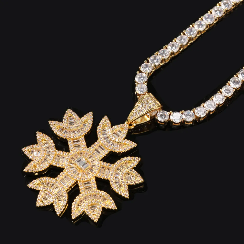 Mens Womens Baguette Snow Shape Diamond Out Pendant Necklace Gold Silver BlingBling Cubic Zirconia Necklaces Jewelry