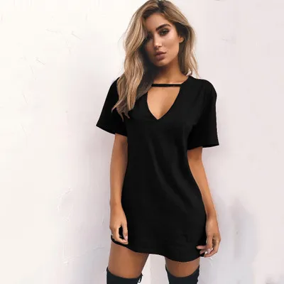 Kadın Tişörtlü Elbise 2020 Yaz Elbise V yaka Casual Seksi Halter Boho Kısa Kollu Gevşek Plaj Elbise vestidos Artı boyutu