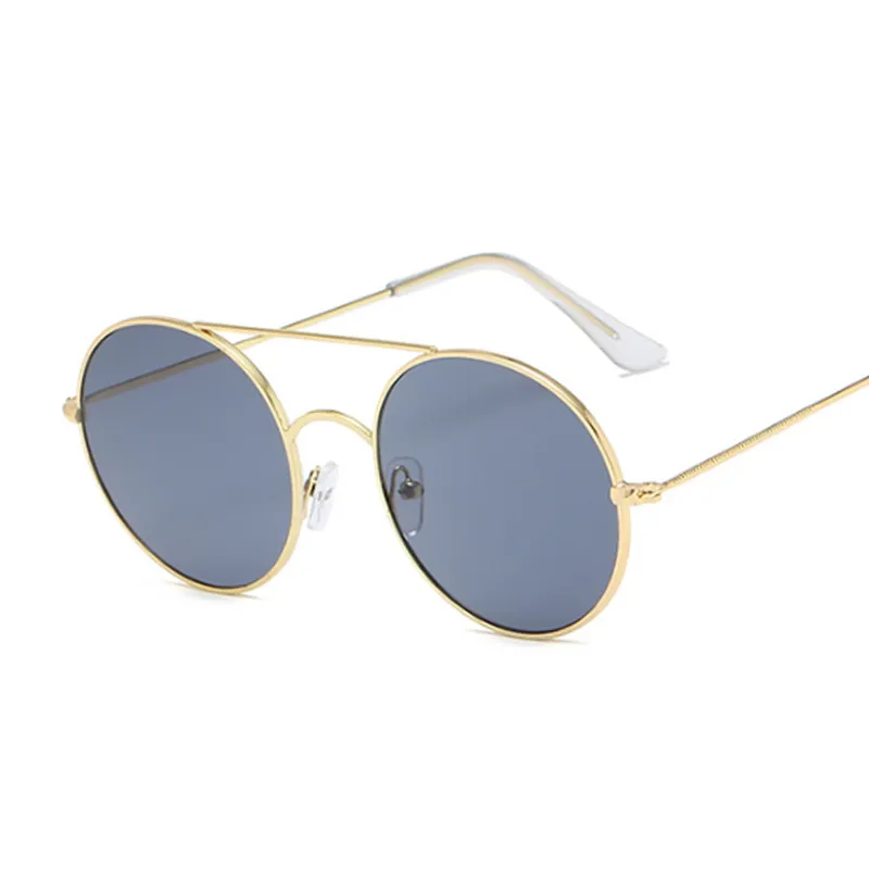 Sunglasses Vintage Round Women Double Bridge Design Female Candy Color Alloy Mirror Street Beat Shopping Oculos