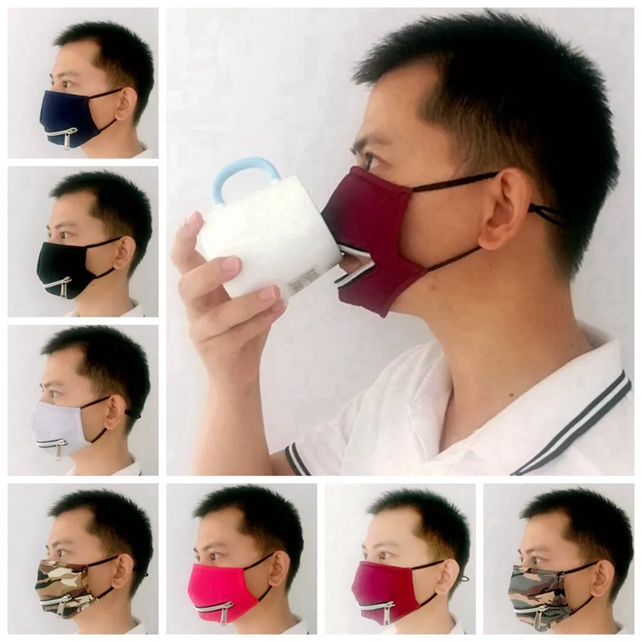 2 in 1 Valve Face Mask With Adjustable Zipper Dustproof Cotton Washable Protective Designer Masks 7styles RRA3358