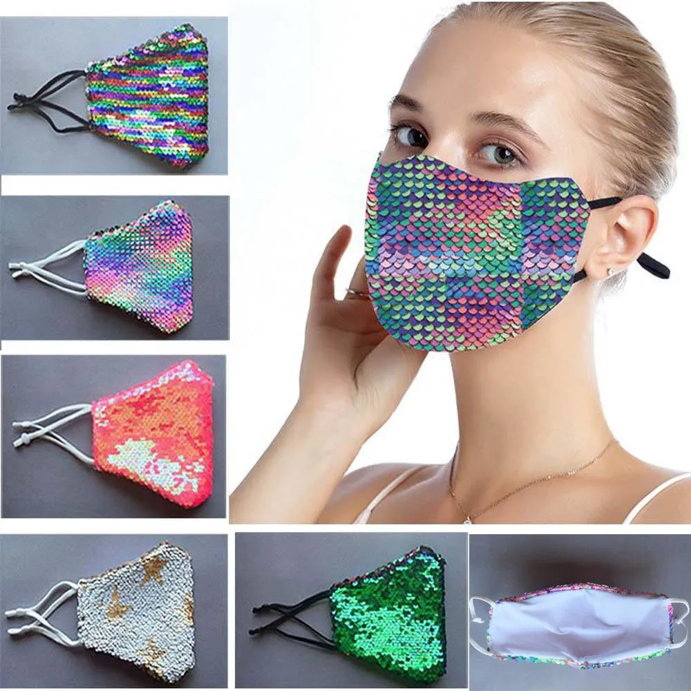 Fashion Bling Bling Sequin Maschera protettiva per polvere antipolvere lavabile antivento riutilizzo viso maschera elastica ancettoop bocca mascara maschera di moda all'ingrosso