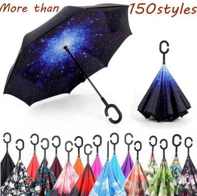 C Handle Double Layer reverso Umbrella Ar Livre Inside Out Levante Windproof Umbrella Car invertido Folding guarda-chuvas 20pcs T1I2126