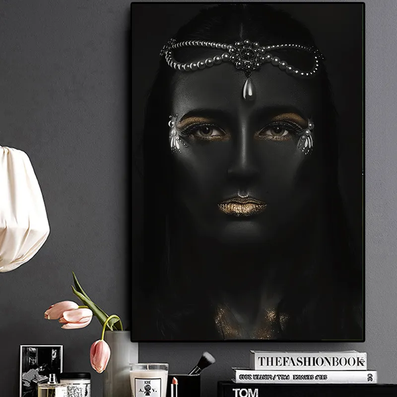 Sexy African Art Black And Gold Nude Woman Oil Painting Cuadros Posters