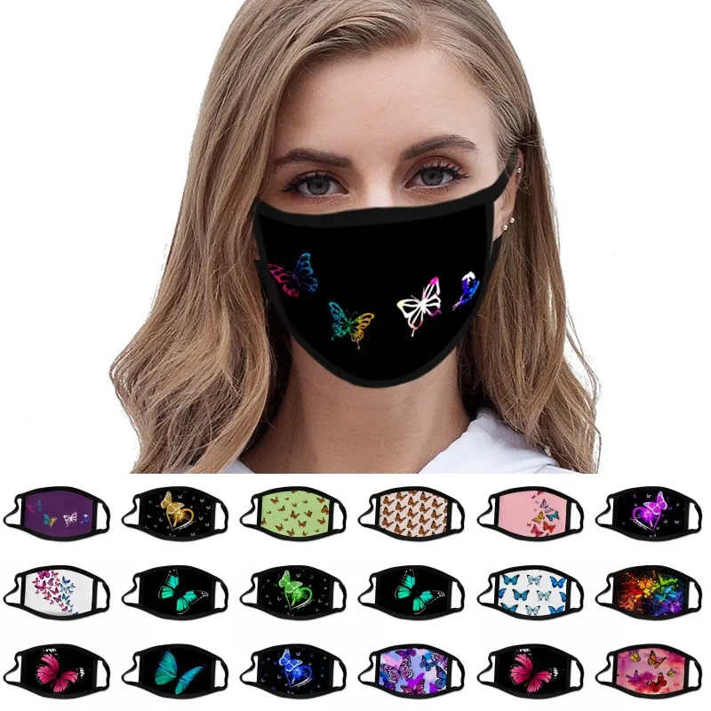 Ice Silk Wiederverwendbare Masken Schmetterlings-Muster 3D-Druck Designer-Gesichtsmaske atmungsaktiv Wiederverwendbare Außen Sport Reiten Designer Masken