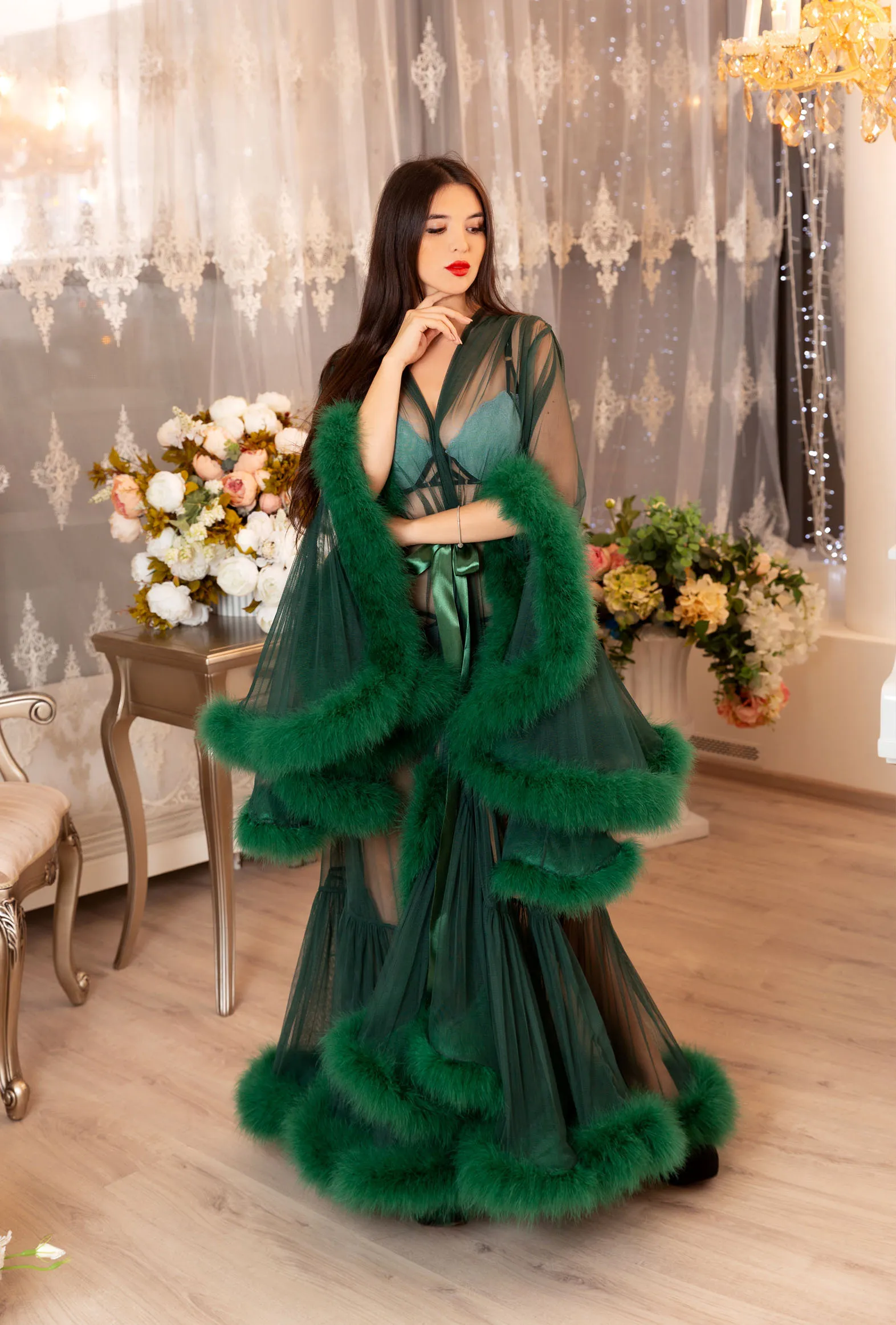 Green long sleeve satin wedding dress with faux fur floor-length gown plus  size for garden weddings from Dhgate A-Line Wedding Dresses - price 36.19