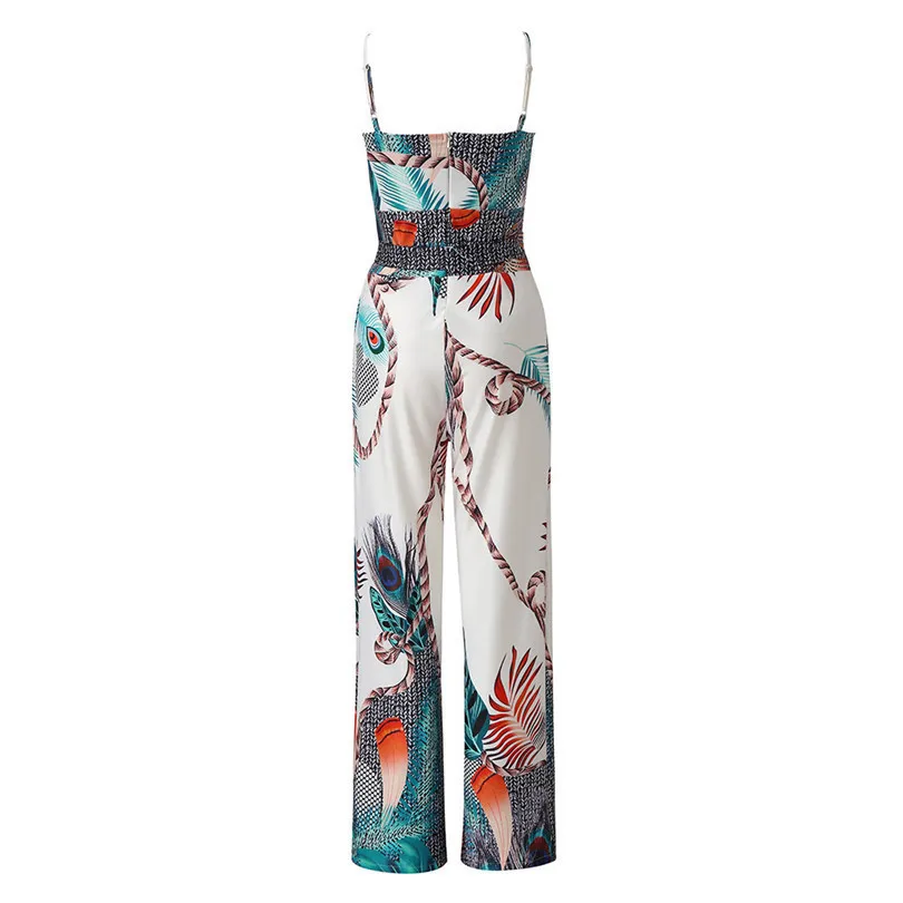 2019 New Summer Women SexyLoose Jumpsuits O-Neck Feather Printed Sleeveless Bandage Loose Long Jumpsuits #E29 (6)