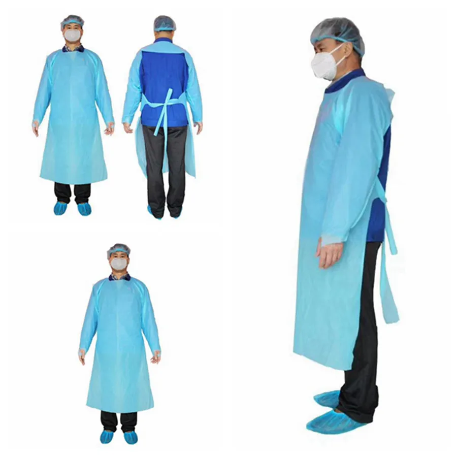 Vêtements de protection CPE Robes d'isolement jetables Vêtements Vêtements Costumes anti-poussière Vêtements de protection en plein air Jetables imperméables RRA3330