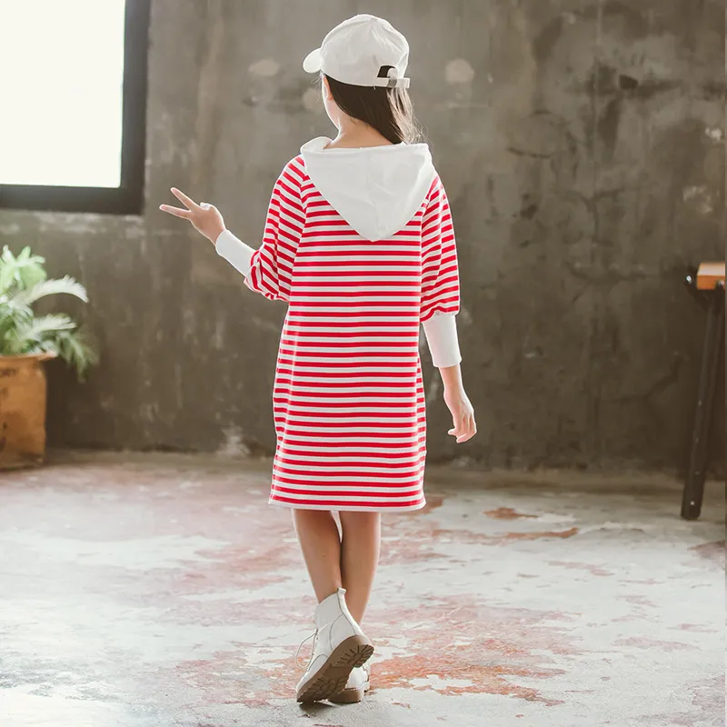 Girls Cotton Hooded Sweatshirt Dress Striped Knee-Length Casual for 10 to  12 Years from Dhgate Girls Dresses - price 36.98