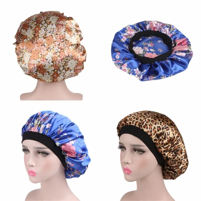 Tampas de chuveiro de cetim de borda larga ajustável Mulheres Dome Cobertura de cabelo Tampa Multicolour Nightcaps 5 8yd E2