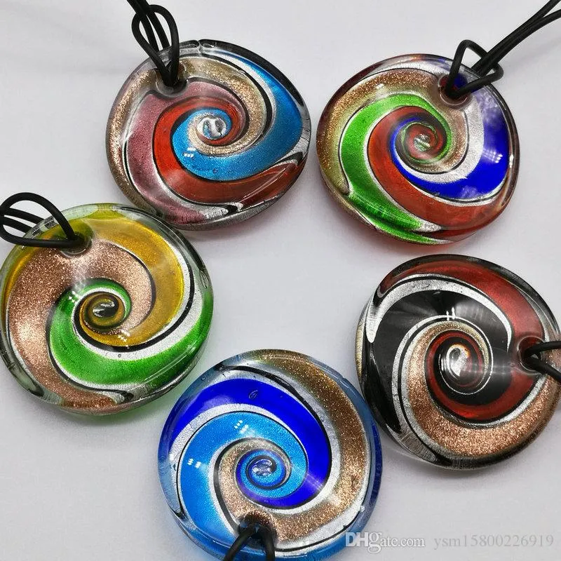 5pcs Maxi Pendant Necklace Selling Real Colares Femininos Fashion Mix 5 Colors Round Foil Murano Lampwork Glass