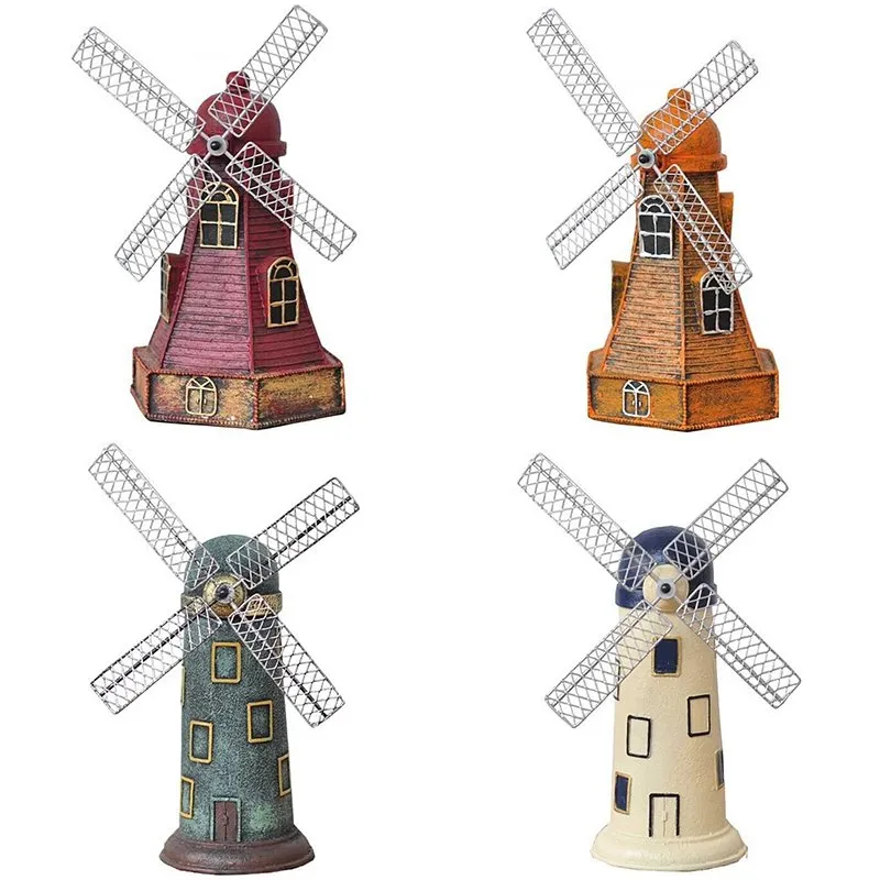 Windmill Home Decor Statue Table Ornament Vintage Gift Resin Piggy Bank Model 