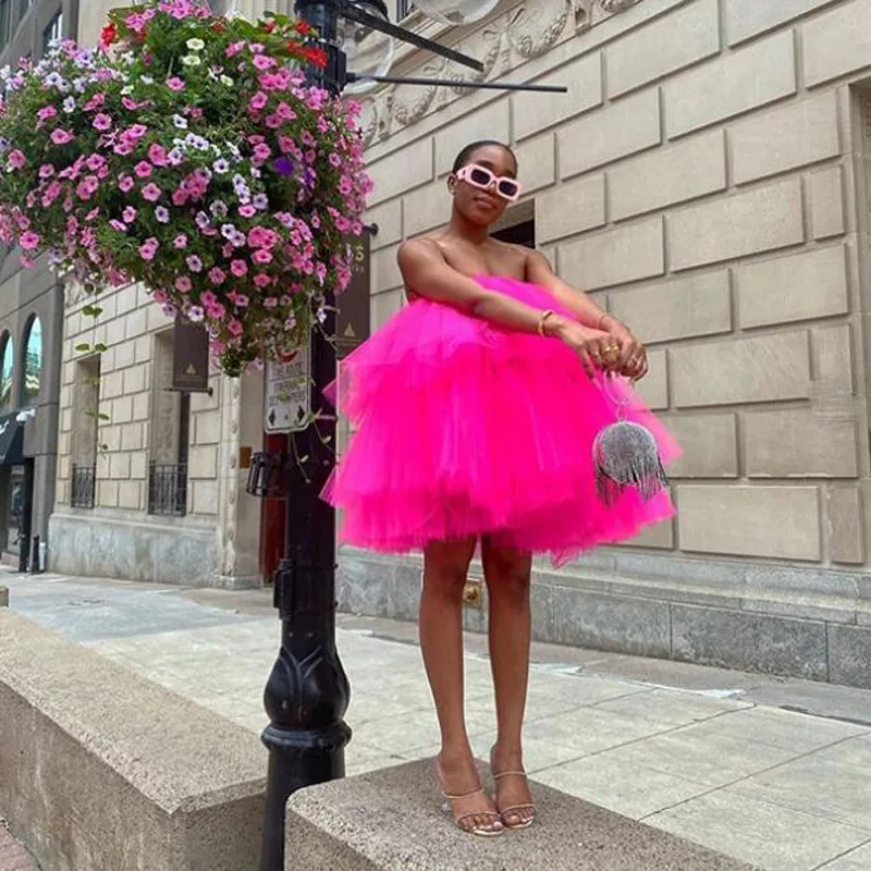 Fucsia Abiti corti da ritorno a casa Gonne di tulle Abiti da festa per le donne vestido de festa Abito da ballo sopra il ginocchio Abito da ballo africano Spettacoli per l'acquirente