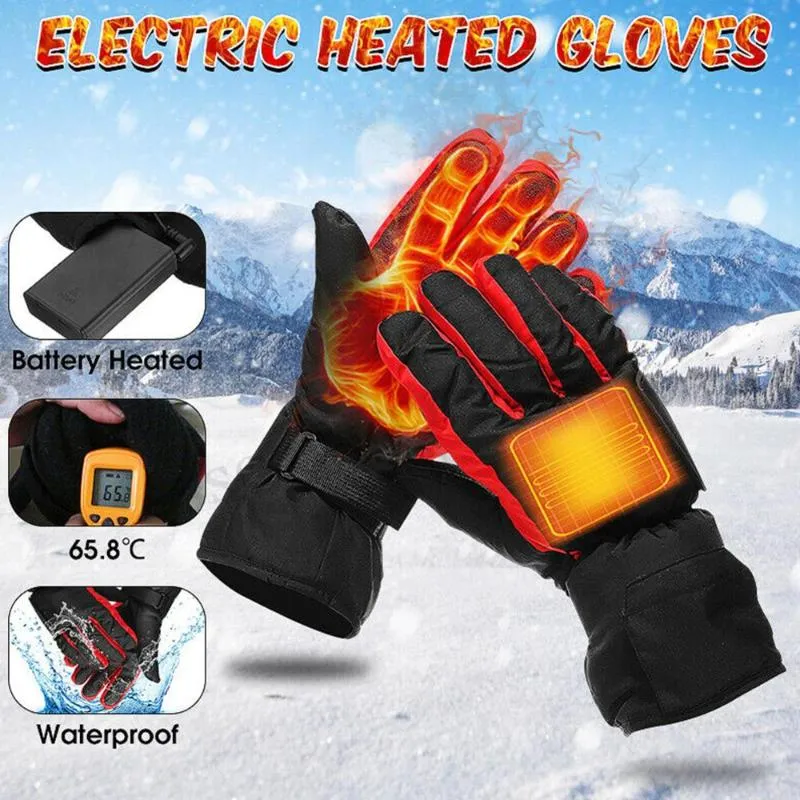 Gants chauffants Gants chauffants en fibre de carbone de type batterie Boîte à piles Ski électrique Moto Chauffé Main d'hiver Gant chaud