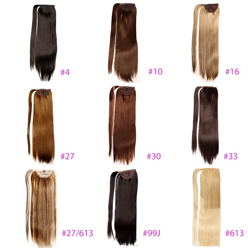 Greatremy 22 "Lange gerade Wrap um Pferdeschwanzverlängerung Synthetische Hairpiecs für Mädchen 10 Farben # 10 # 16 # 27 # 27/613 # 30 # 33 # 4 # 6 # 613 # 99