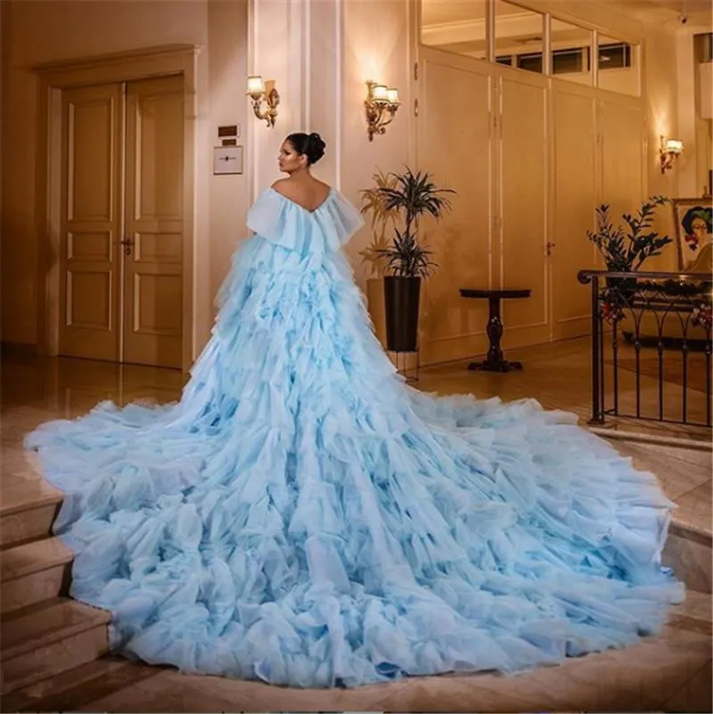 Light blue evening best sale gown