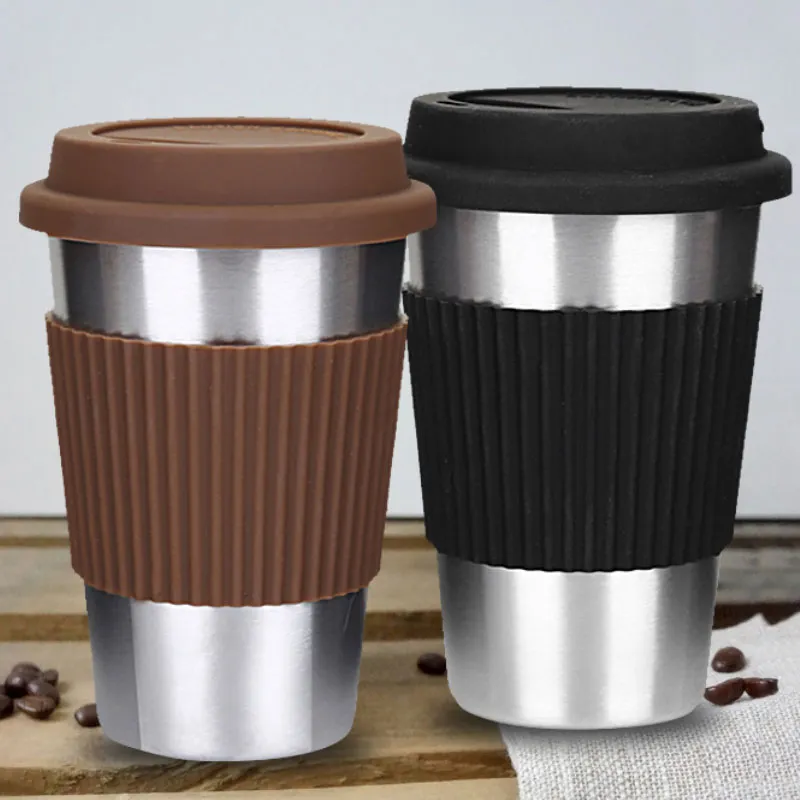 Dropshipping 304 Stainless Steel Coffee Cup Straw Mug Silicone Lid Milk