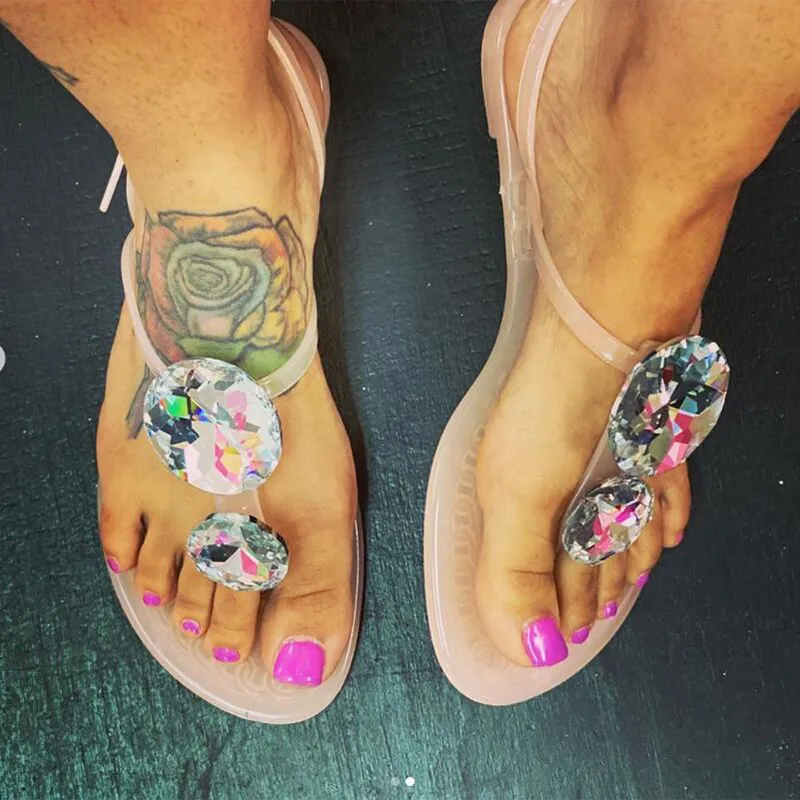 Rhinestone Jelly Sandals Women Flip Flops Crystal Slides Shoes Womens Flat Sandals Fashion Diamond Sliders 2020 Ins Wholesale