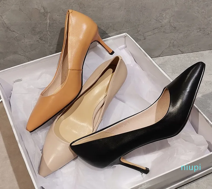 2020 Projektant szpilki dla kobiet Sexy Black Stiletto Obcasy Skórzane sandały dla kobiet Profesjonalne buty biurowe 34-43