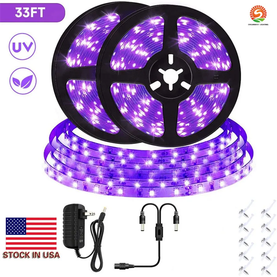 Bande de lumière noire UV de 33 pieds 12V lumière noire flexible avec 600 perles de lampe UV, ruban de lumière noire LED 10M, éclairage UV, chambre à coucher