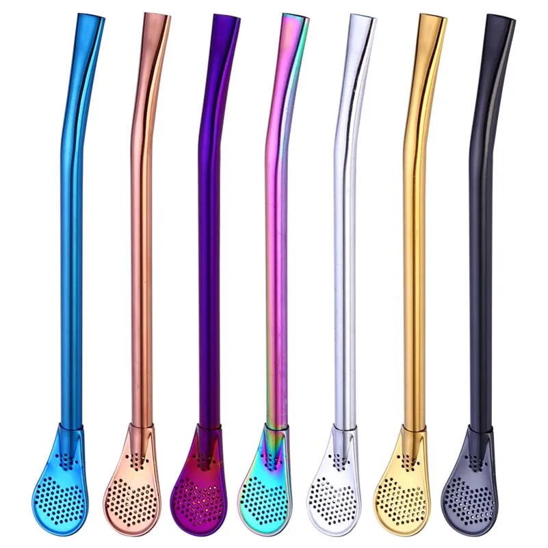 Stainless Steel Straws Colorful Filter Stirring Spoon Straws Reusable Rainbow Straws Tea Gourd Drink Accessories M2378