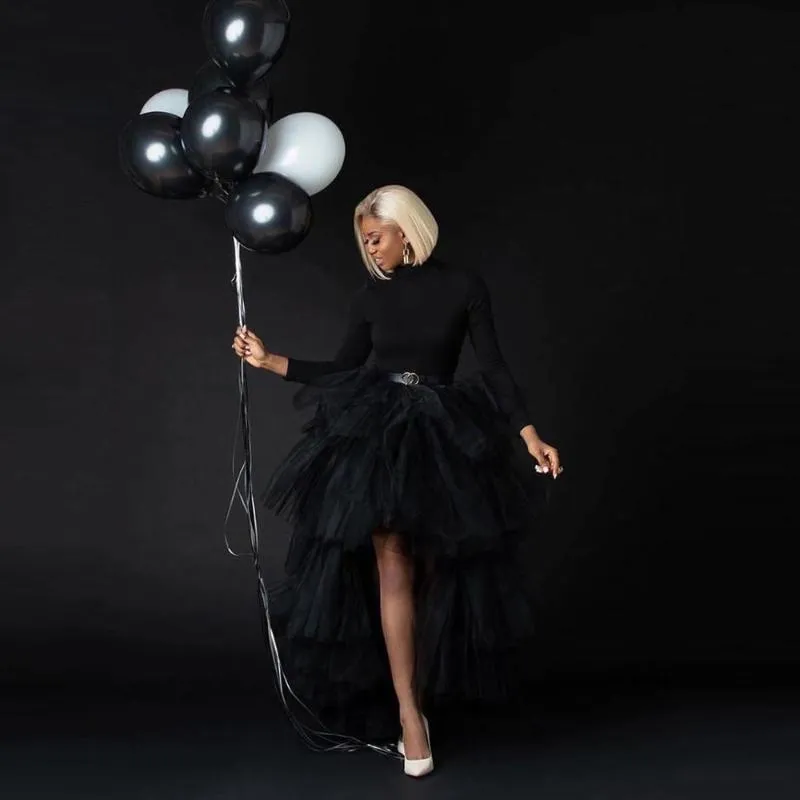 Siyah Tül Etekler Kadın Katmanlı Merhaba Düşük Tutu Etek Kabarık Tül Etekler Artı Boyutu Uzun Maxi Parti Etek StreetShoot 2020