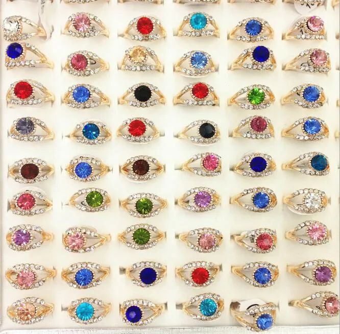 2020 Hot sale woman Gold ring alloy Color crystal ring Mixed size Fashion ring anniversary gift Mixed style 20pcs/lot