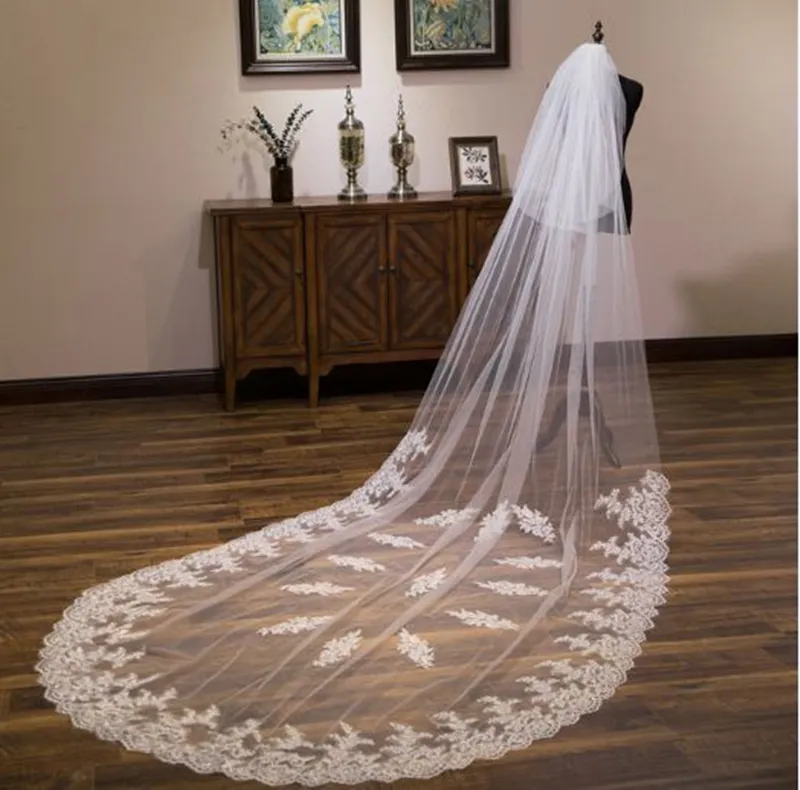 3 meters long ivory white diamond veil long lace large tail new lace veil bridal wedding supplies Bridal veil