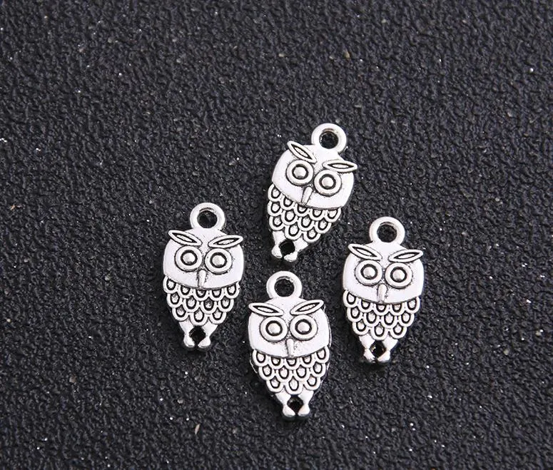 200 teile/los Antik Silber Überzogene Tiere Mini Doppelseitige Eule Charms Anhänger für Schmuck Machen Armband DIY Handmade 9x18mm