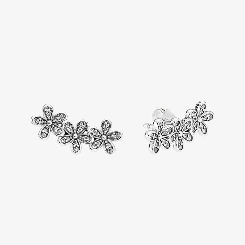 Cz diamant mousserande tusensköna stud örhängen vackra kvinnor sommar smycken för pandora 925 sterling silver blomma örhänge med ursprunglig låda