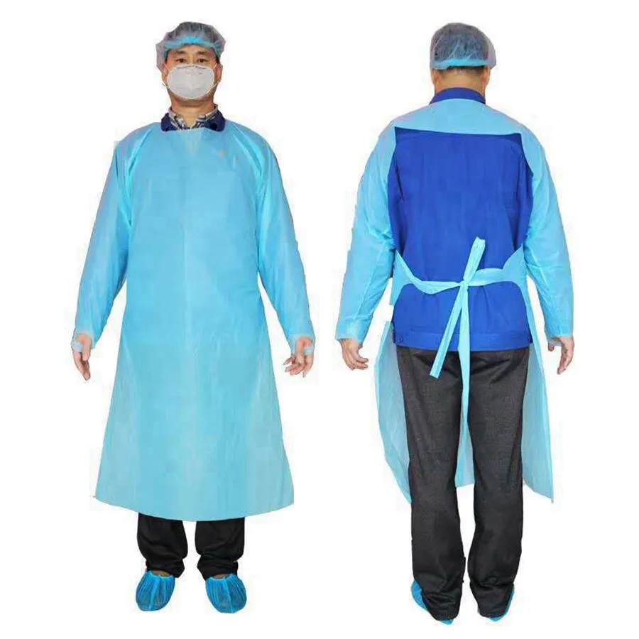 Vêtements de protection CPE Robes d'isolement jetables Costumes de vêtements Anti-poussière Vêtements de protection extérieurs Imperméables jetables RRA3330