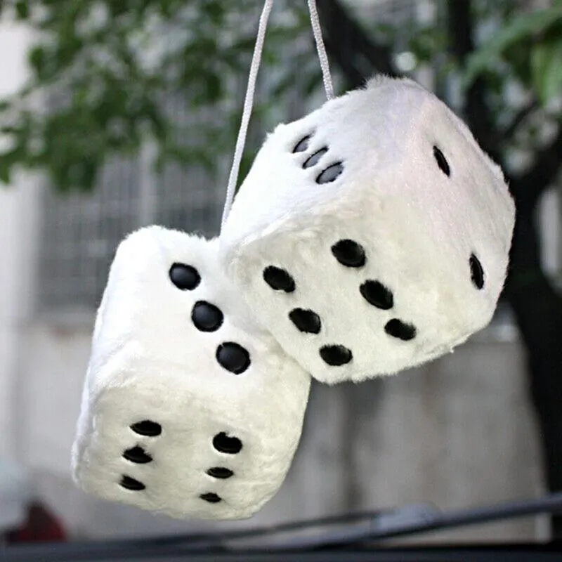 2pcs Fashion Auto Car Fuzzy Dice Dots Rear View Mirror Hanger Decoration Hanging Plush Dice Car Pendant Styling Accessorie282A