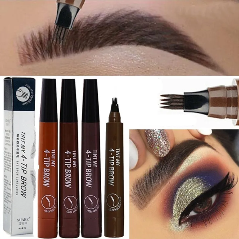 Eyebrow Pen Waterproof Eyebrow Tattoo Pencil Long Lasting Liquid 4 Fork Tips Eyebrow Pencil 5 colors