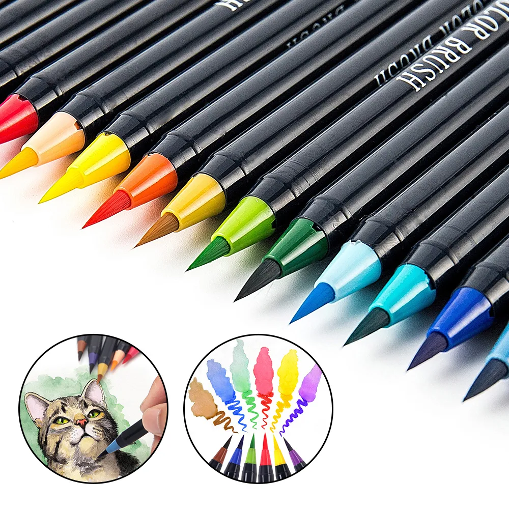 Sanat Kalemler Yumuşak Fırça Kalem Seti Boyama 20 Renk İşaretleyiciler Seti Suluboya Kitap Manga Çizgi Kaligrafi Marker Y200709 Malzemeleri