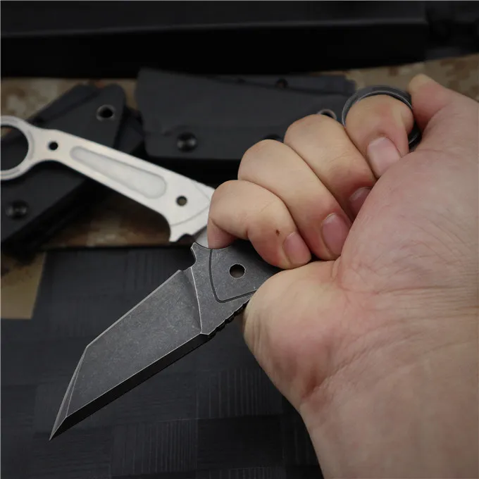 Högkvalitativ 2020 Ny EDC Survival Straight Kniv DC53 Stone Wash Tanto Blade Full Tang Steel Handle Fixed Blade Knives With Kydex