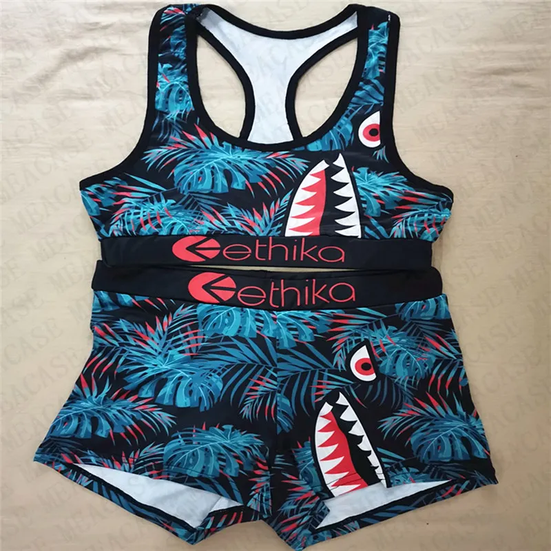 Designer Shark Cute Workout Tanks And Shorts Set For Women Push Up