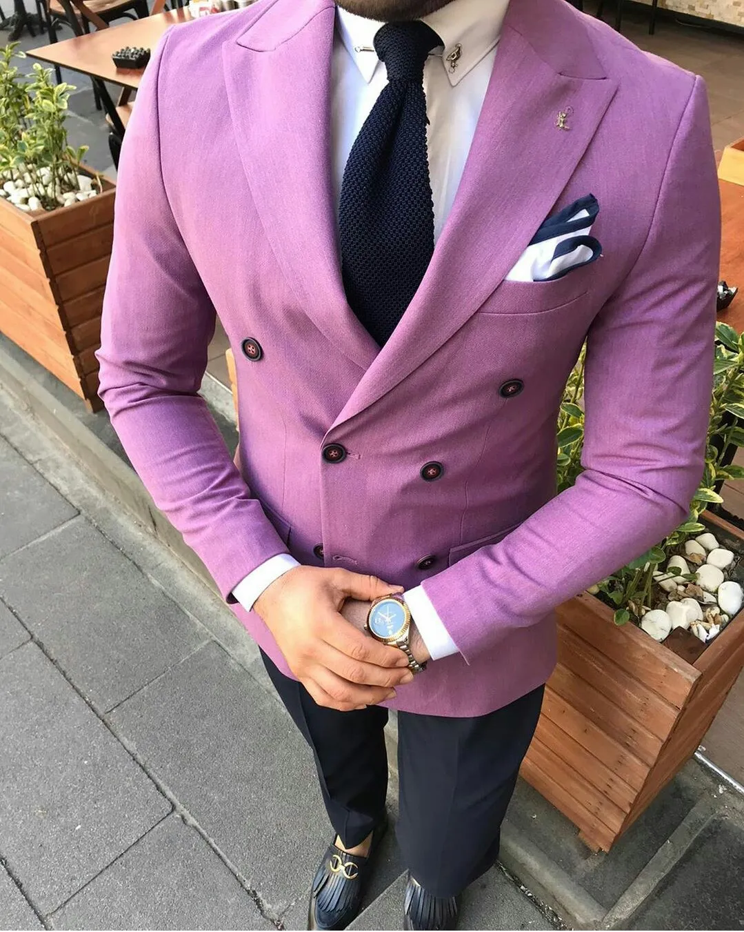 Affaires violet Double boutonnage hommes costumes Slim Fit marié Blazer fête manteau sur mesure longue taille travail tenue décontracté