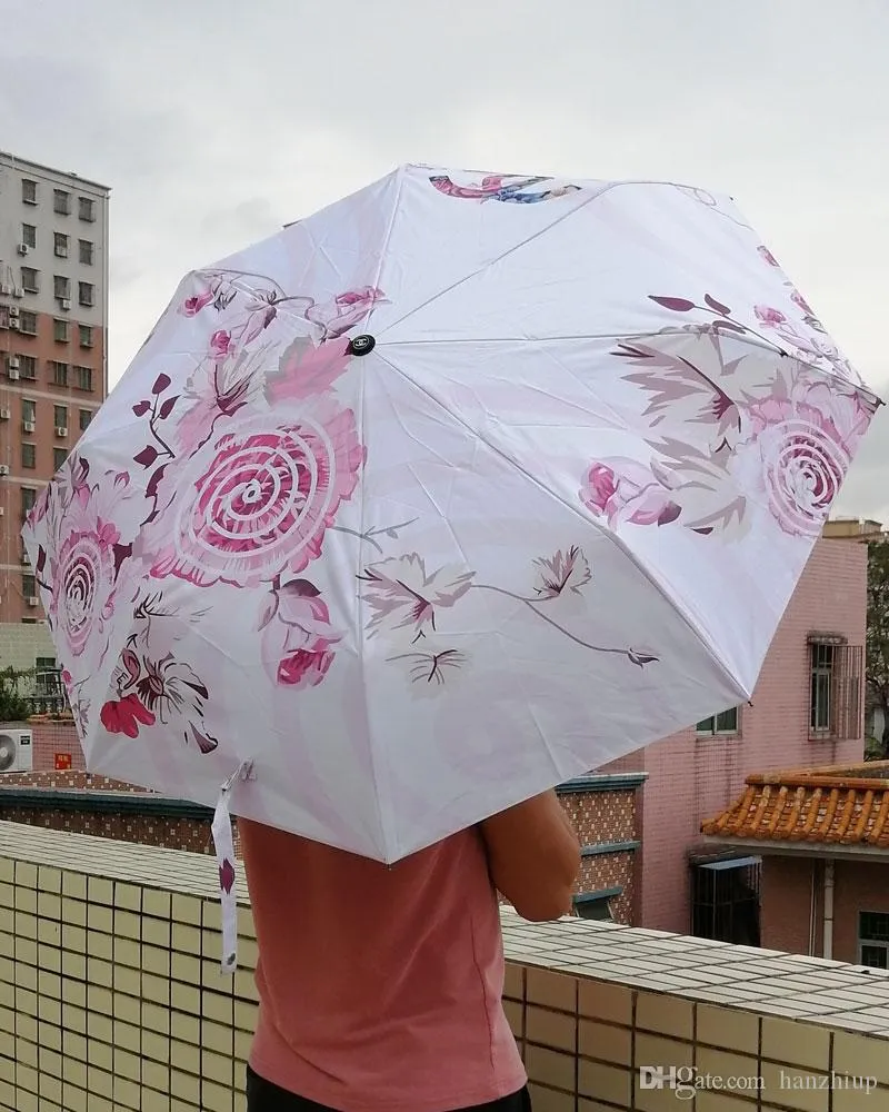 Parapluie classique 3 plis, parapluies à fleurs entièrement automatiques, Parasol avec boîte-cadeau pour client VIP