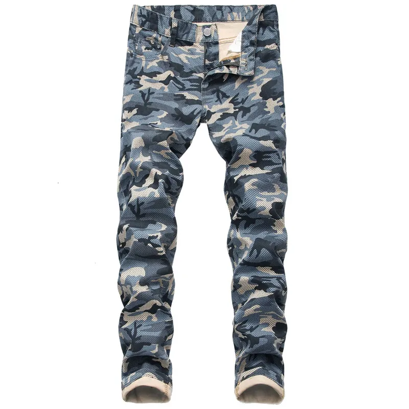 Nouveau chaud 2020 hommes mode mince Denim pantalon droit haute qualité motard jean Camouflage impression mâle pantalon grande taille 44