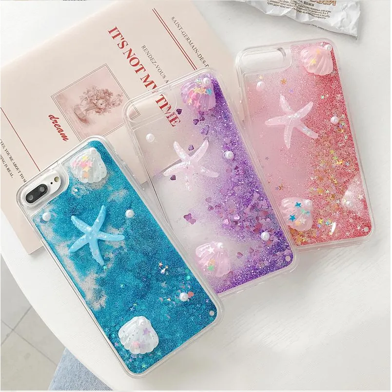 Glitter Summer Seastar Seashell Blue Pink Lavender Liquid Phone Cases For Iphone 11 Pro 6 6s 7 8 Plus Xs Max Xr From Phonecase0519, $1.86