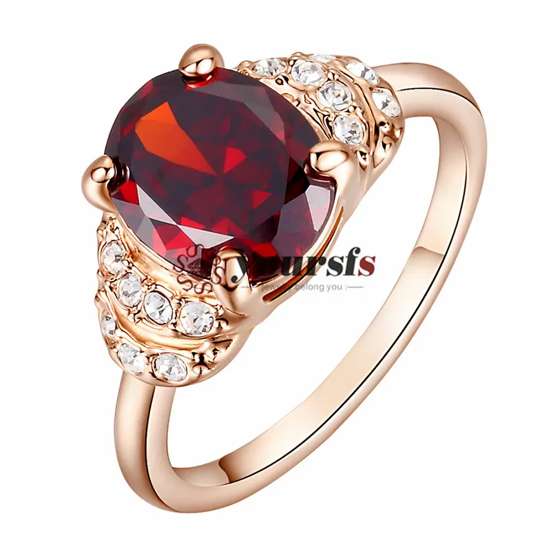 Yoursfs Hotselling Bridal Fashion Perfect Cut Red Ruby Austrian Crystal Ring 18 K Rose Gold Plated 3Ct Simulated Diamond Luxury Lady Rings