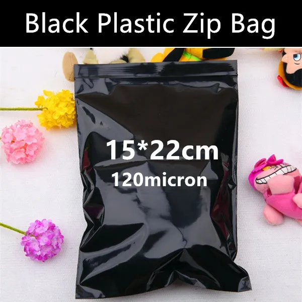 Atacado 100 pcs 15 cm * 22 cm * 120micron preto saco de zip de zip plástico embalagem zíper saco de zíper presente / saco de correspondência