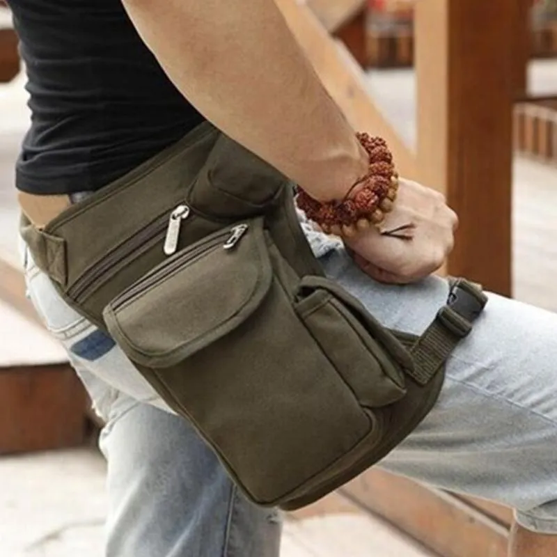 DHgate Mens Canvas Drop Leg Bag Waist Fanny Pack Belt Military Travel Motorcycle Multi purpose Messenger Shoulder Bag Black Bags Luggage Accessories