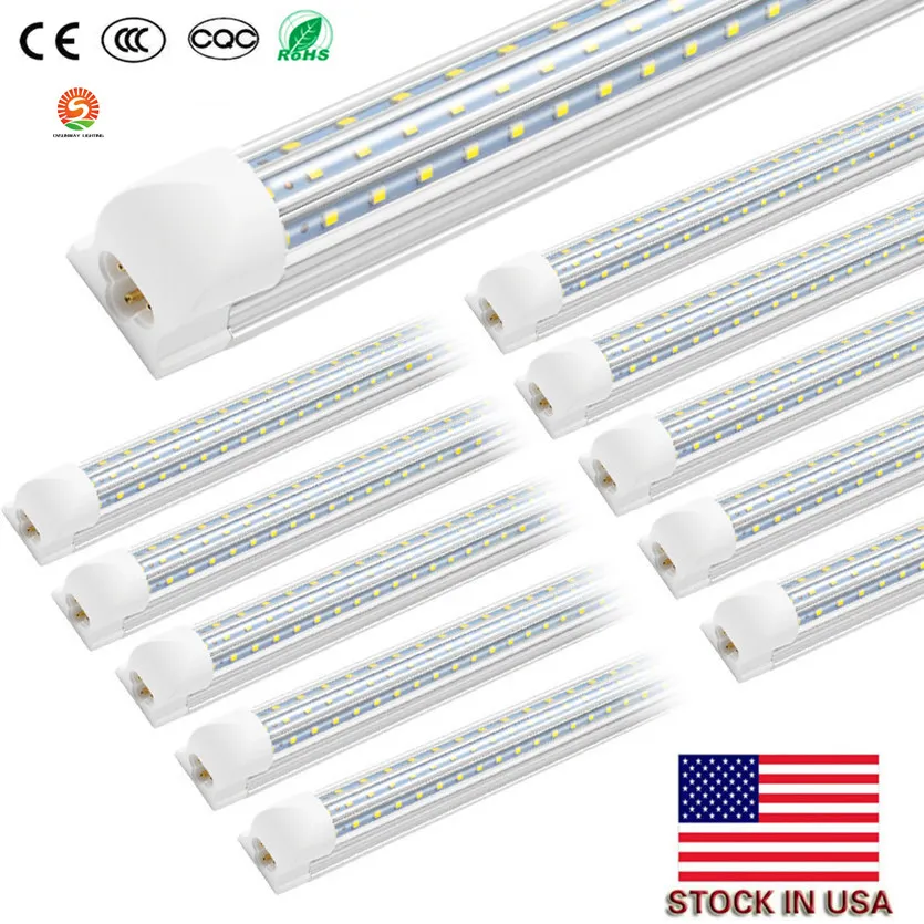8 fot LED-lampor 120W 8FT LED-rörlampa V-form D-form T8 Integration Hög ljusstyrka 4FT 8FT Dagsljus + Lager i USA