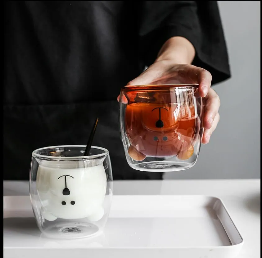 Double verre ins ours tasse de petit déjeuner Autres verres résistant à la chaleur beau couple lait boisson tasses de jus