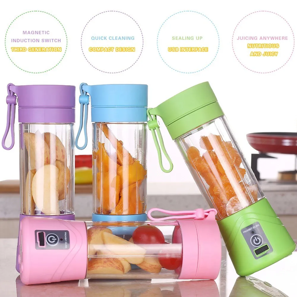 380ml Portable Blender Juicer Cup USB Rechargeable Electric Automatic Smoothie Vegetable Fruit Citrus Orange Juice Maker Cup Mixer Bottle