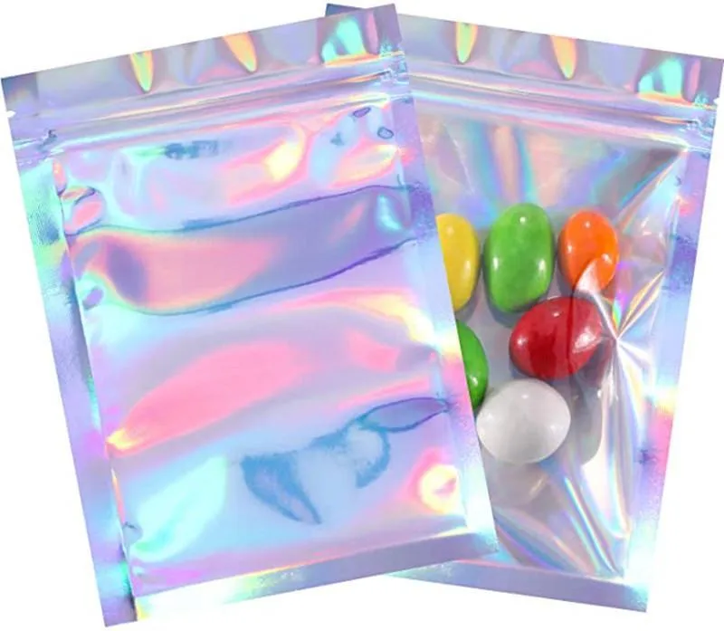 Перевернируемая пакет с запахом мешки с фольгой мешок пакет плоские лазерные цвета Упаковка для вечеринки для хранения продуктов. Голографический цвет DHL бесплатно