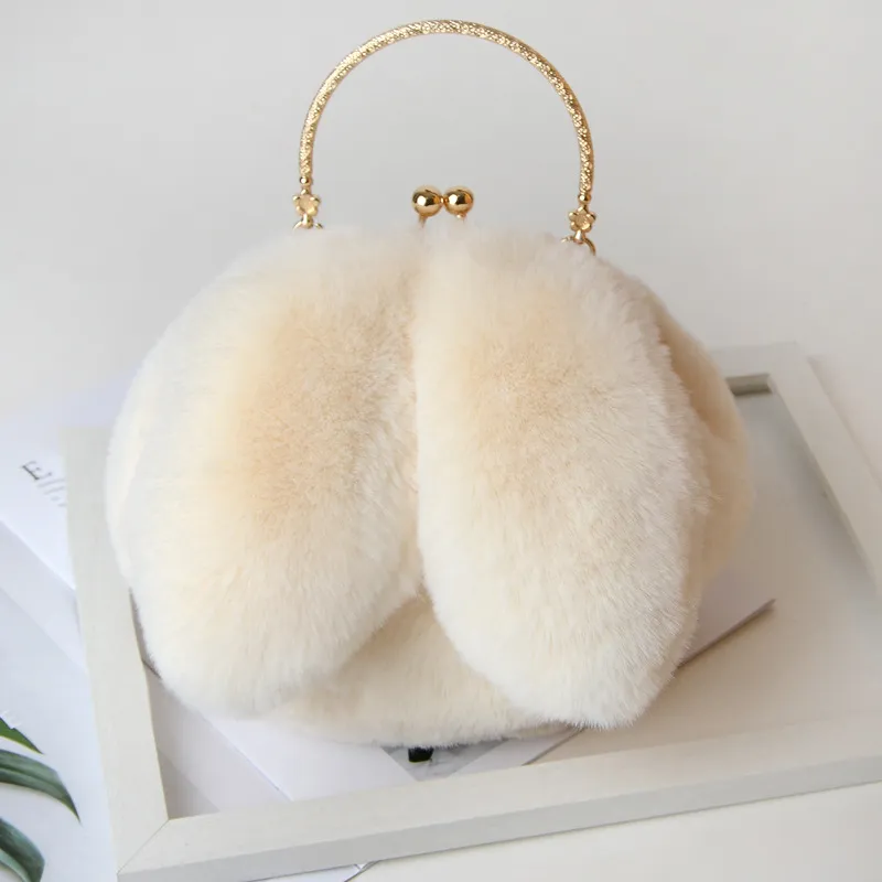 ABERA 2020 winter printed leopard shoulder bags wool metal handel tote casual pluash lovely Rabbit ears fur bags drop shopping M644